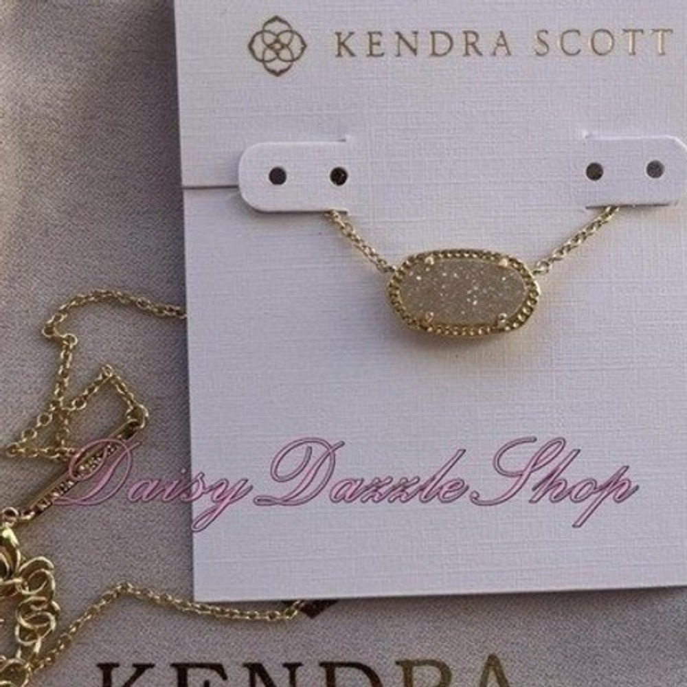 ✨New Kendra Scott Elisa Necklace Pendant Gold in Iridescent Drusy ✨